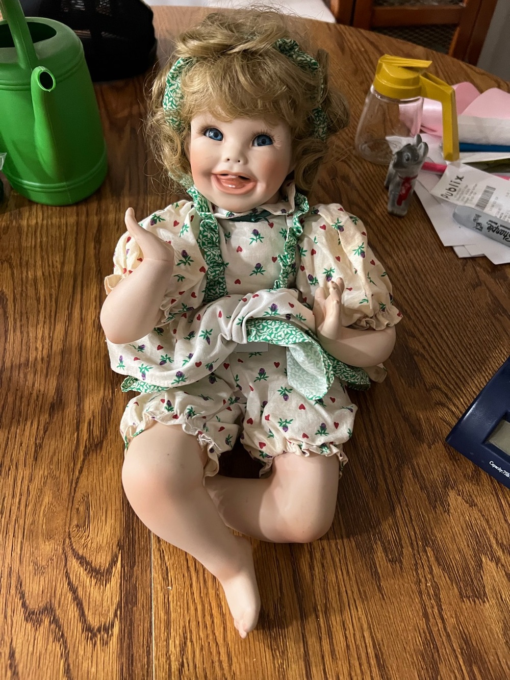 Hamilton 1992 Doll Shannon is numbered.Cream Floral Baby Doll